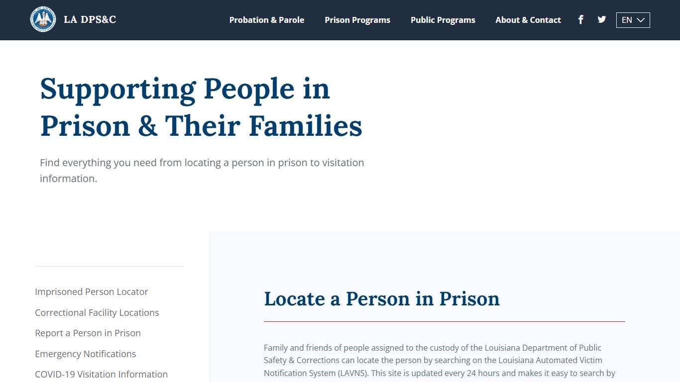 Information For & About People in Prison - Louisiana Department of ...