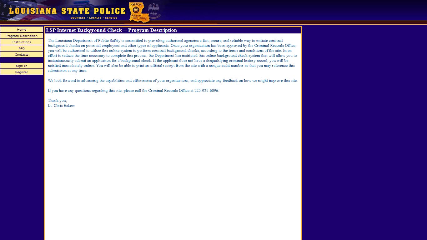 LSP Internet Background Checks - Louisiana